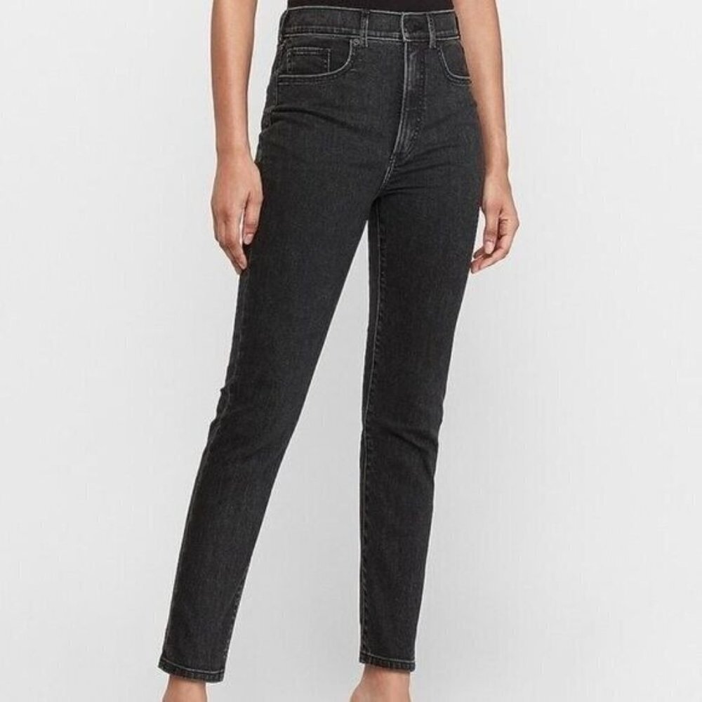 Express Slim Ankle Super High Rise Jeans Size 4S Short Original Black Wash